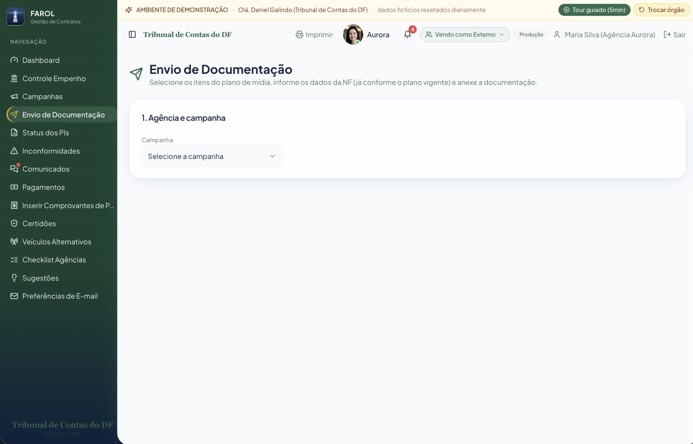 Tela do perfil Agência (perfil externo)